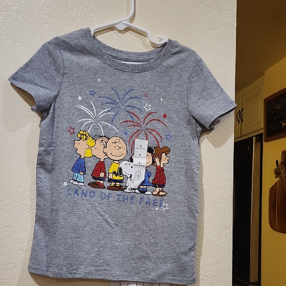 Peanuts Gray Kids T-Shirt with Fireworks Design